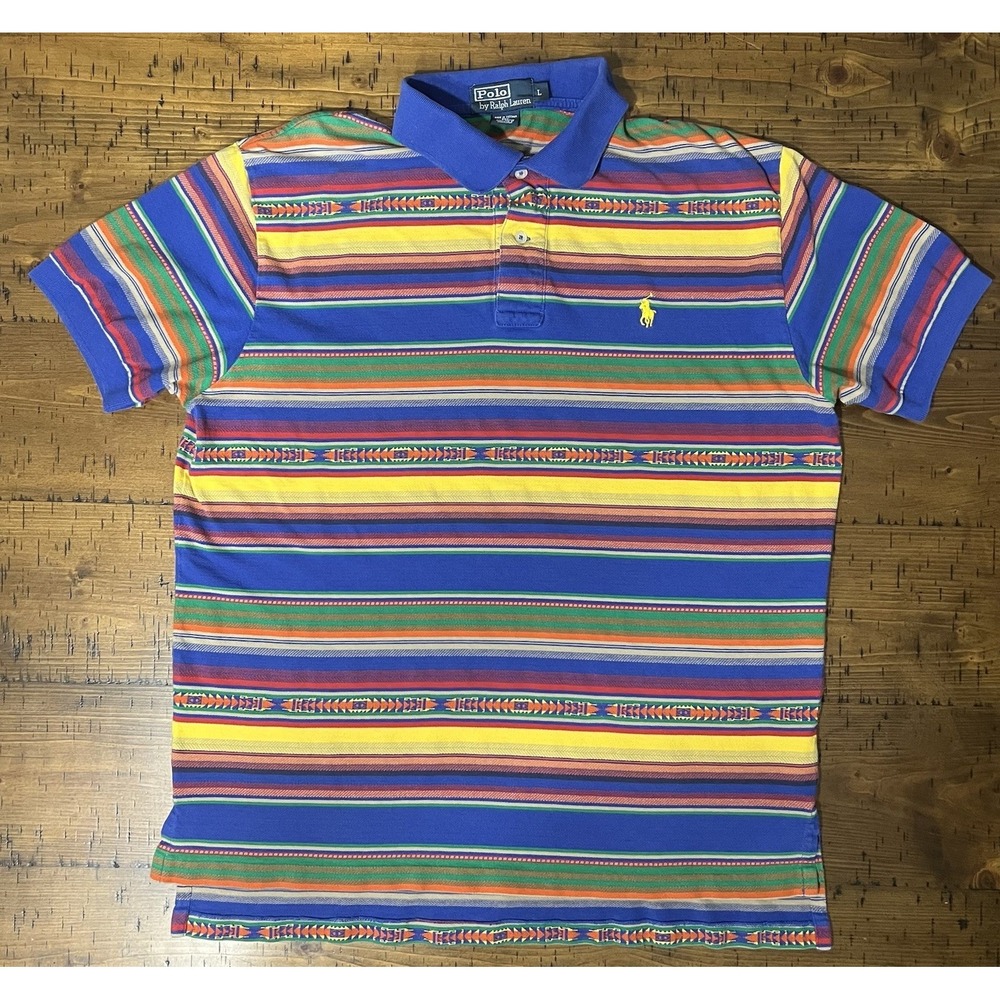 POLO RALPH LAUREN Southwestern Aztec Striped Polo Shirt 90s Large
